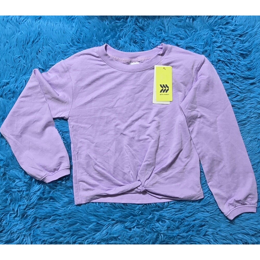All in Motion Girls' Activewear Crewneck Cropped Knot Front Lavender Top Size6/7